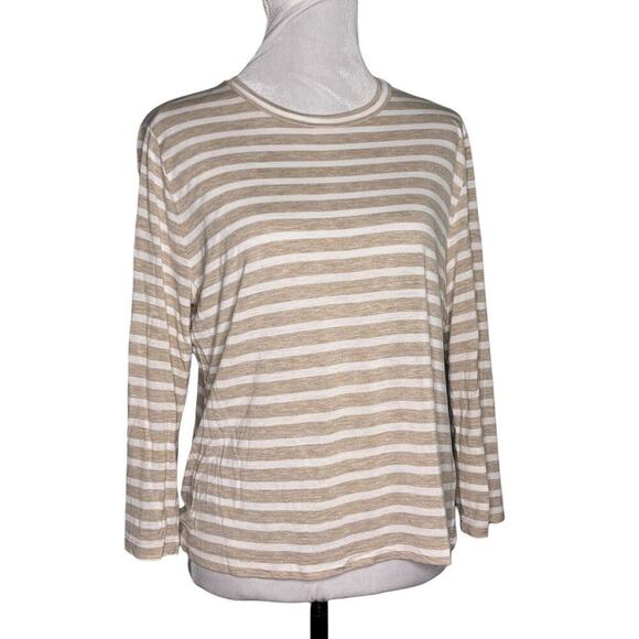 Vince Round Neck Long Sleeve Striped Knit Top Tan White Size Large - Picture 1 of 10